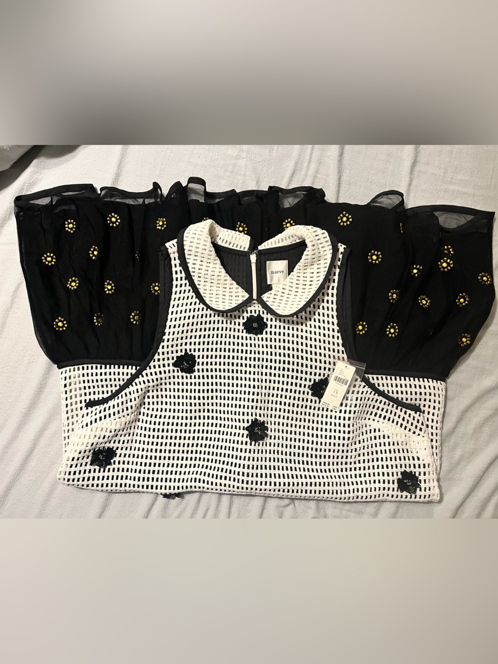MAEVE/ANTHROPOLOGIE Black and White Drop Waist Mini Dress - Picture 4 of 8
